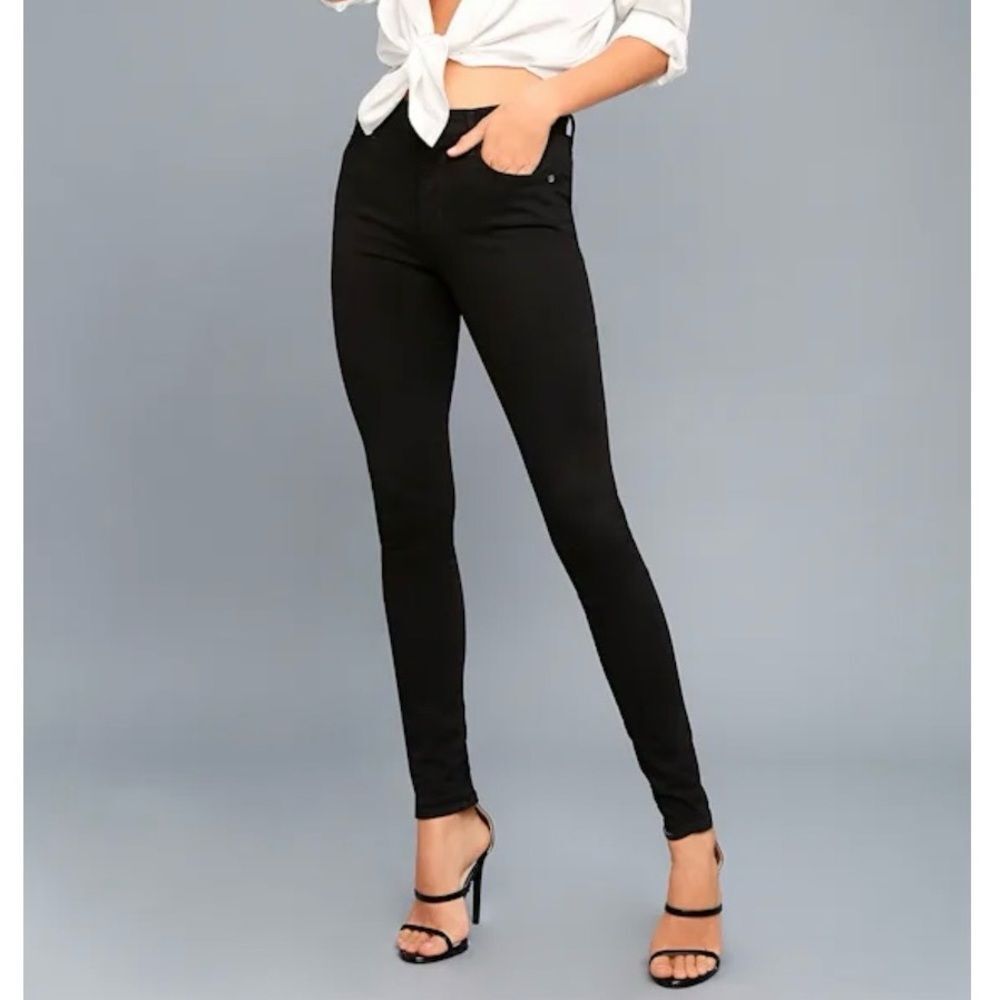 AGOLDE Women’s Sophie Black Mid Rise Skinny Jeans Raw Hem Ankle  Size 27